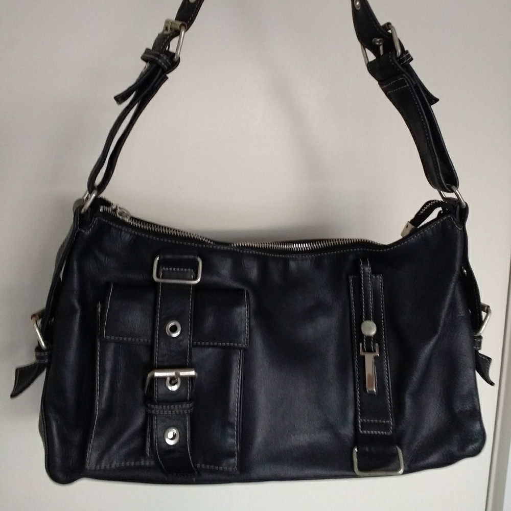 Perlina Black Leather Satchel